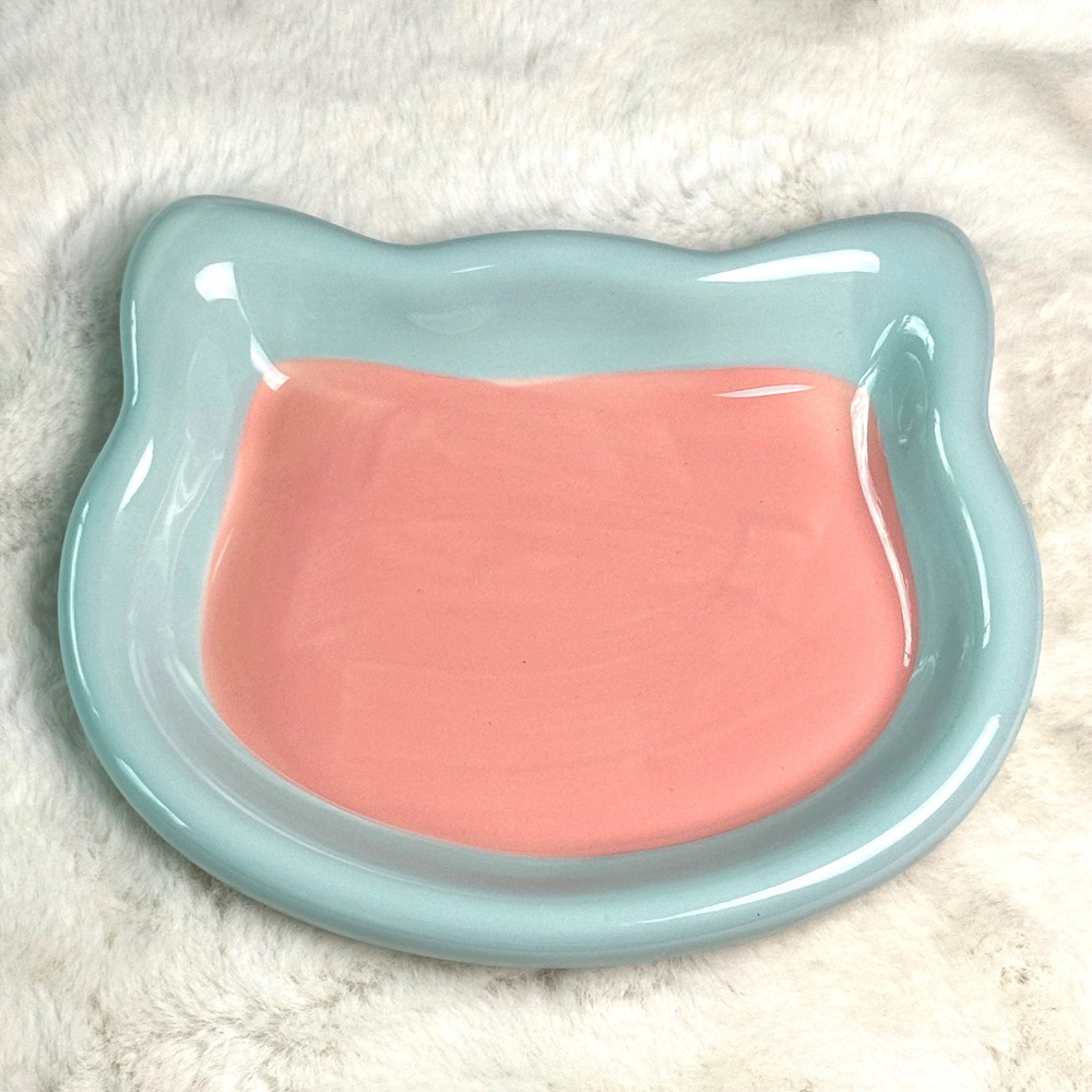 New Large Ceramic Cat Trinket Catch all Dish Pastel Pink Blue
